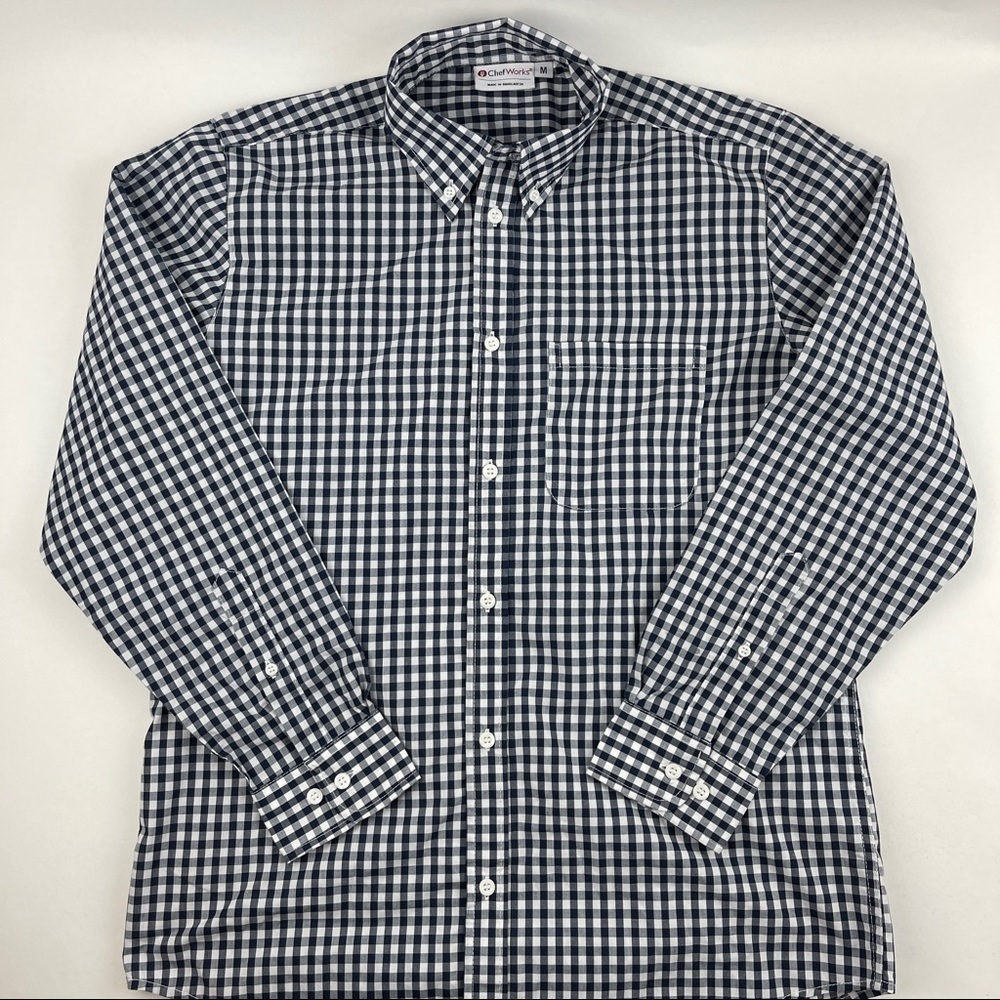 Chef Works Button Down Shirt Mens Medium Blue White Plaid